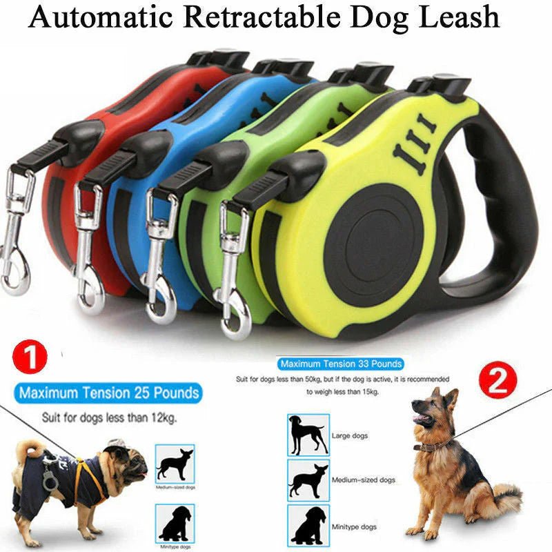 Automatic Retractable Dog Leash - Dual Size Options with Brake & Lock Safety System - GlowPupy