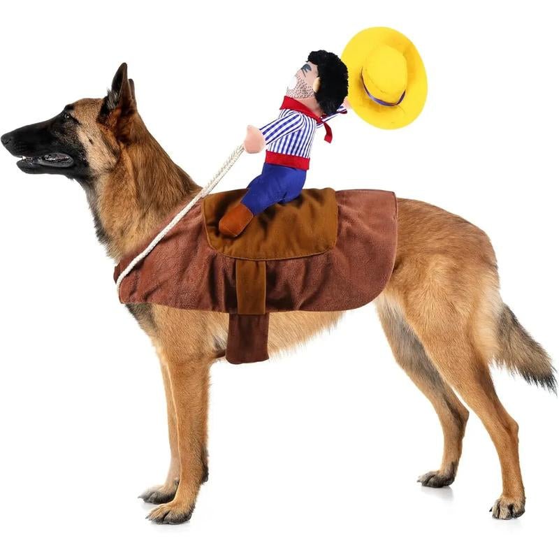 Dog Cowboy Costume, Dog Halloween Costumes Cowboy Rider Dog Costume Funny Dog Costume for Small Medium Large X - Large Dog - GlowPupi