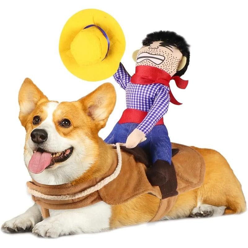 Dog Cowboy Costume, Dog Halloween Costumes Cowboy Rider Dog Costume Funny Dog Costume for Small Medium Large X - Large Dog - GlowPupi