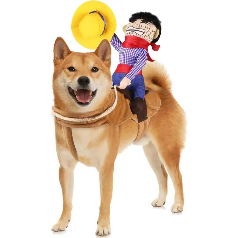 Dog Cowboy Costume, Dog Halloween Costumes Cowboy Rider Dog Costume Funny Dog Costume for Small Medium Large X - Large Dog - GlowPupi