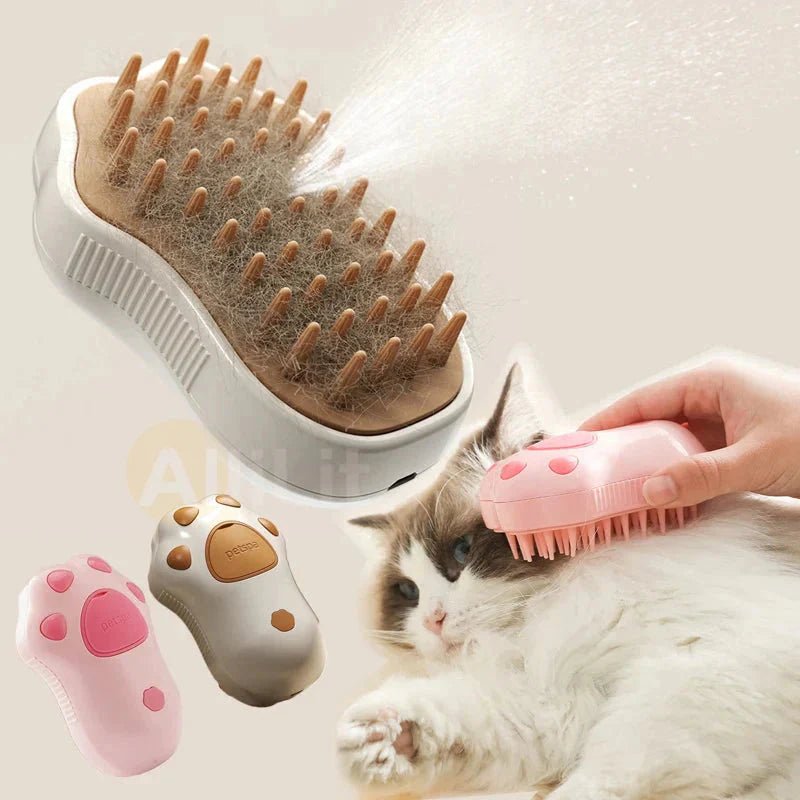 Electric Cat Steam Brush – 3 - In - 1 Pet Grooming Comb with Water Spray for Cats and Dogs, USB Rechargeable - GlowPupy