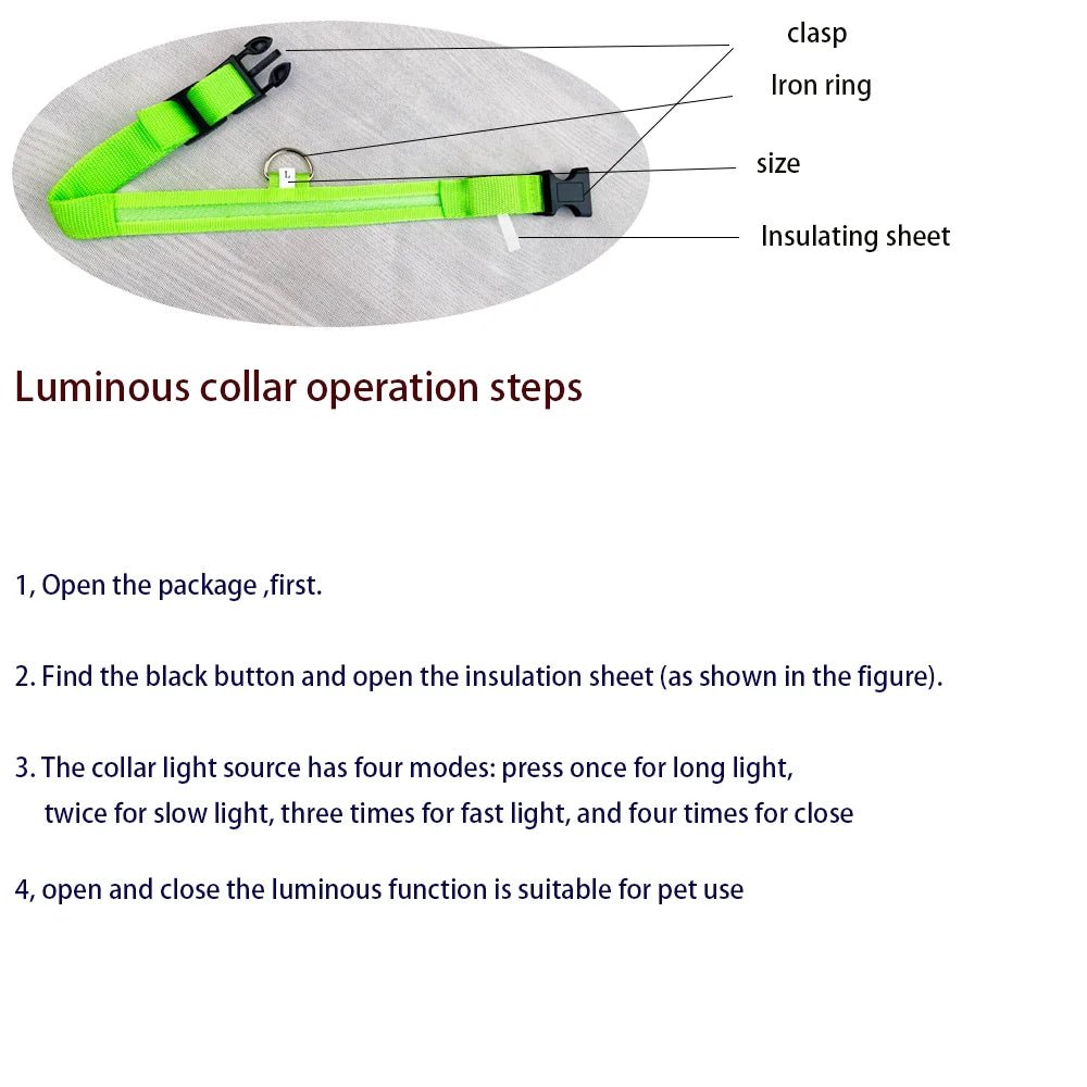 Nylon LED Night Safety Flashing Glow in the Dark Dog Leash Dogs Luminous Fluorescent Pet Dog Collar - GlowPupy