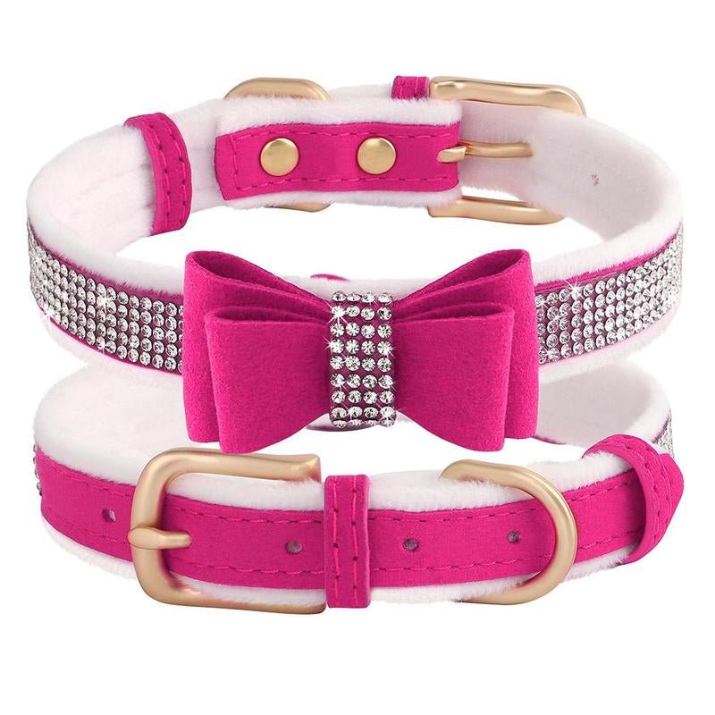 Rhinestone - Embellished Bowknot Adjustable Pet Collar for Small to Medium Dogs and Cats, Ideal for Holiday Gifting - GlowPupi